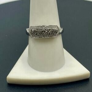 D’Joy Sterling Silver Rhodium Black Clear Pave Diamond Bar Band Ring Sz 9.25‎